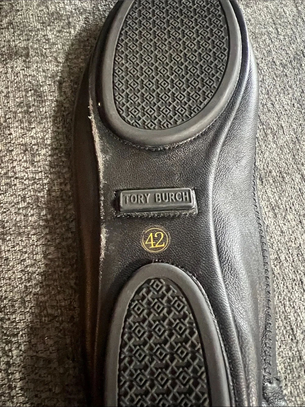 Tory Burch Black Leather Logo Ballet Flats